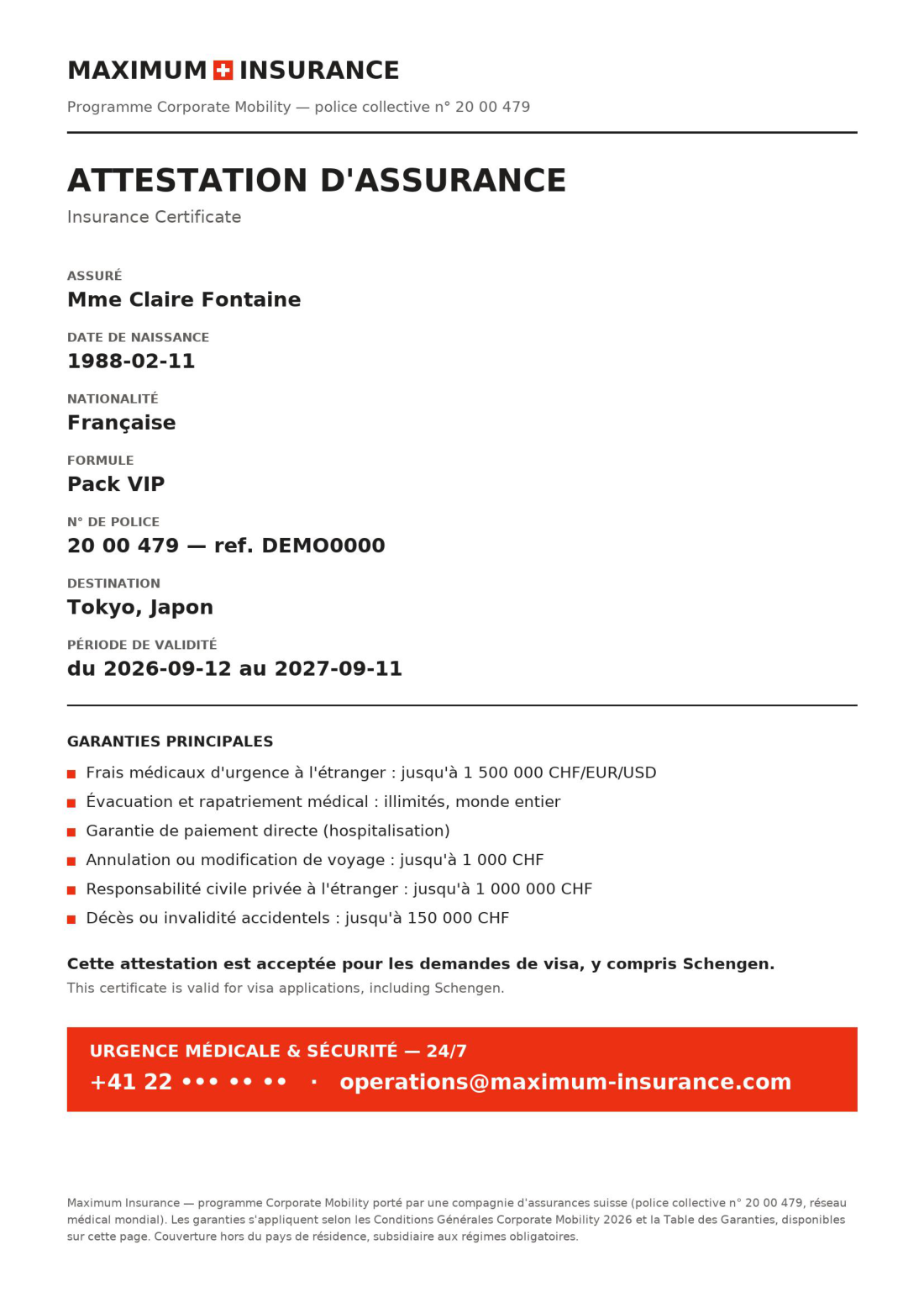 Attestation de couverture