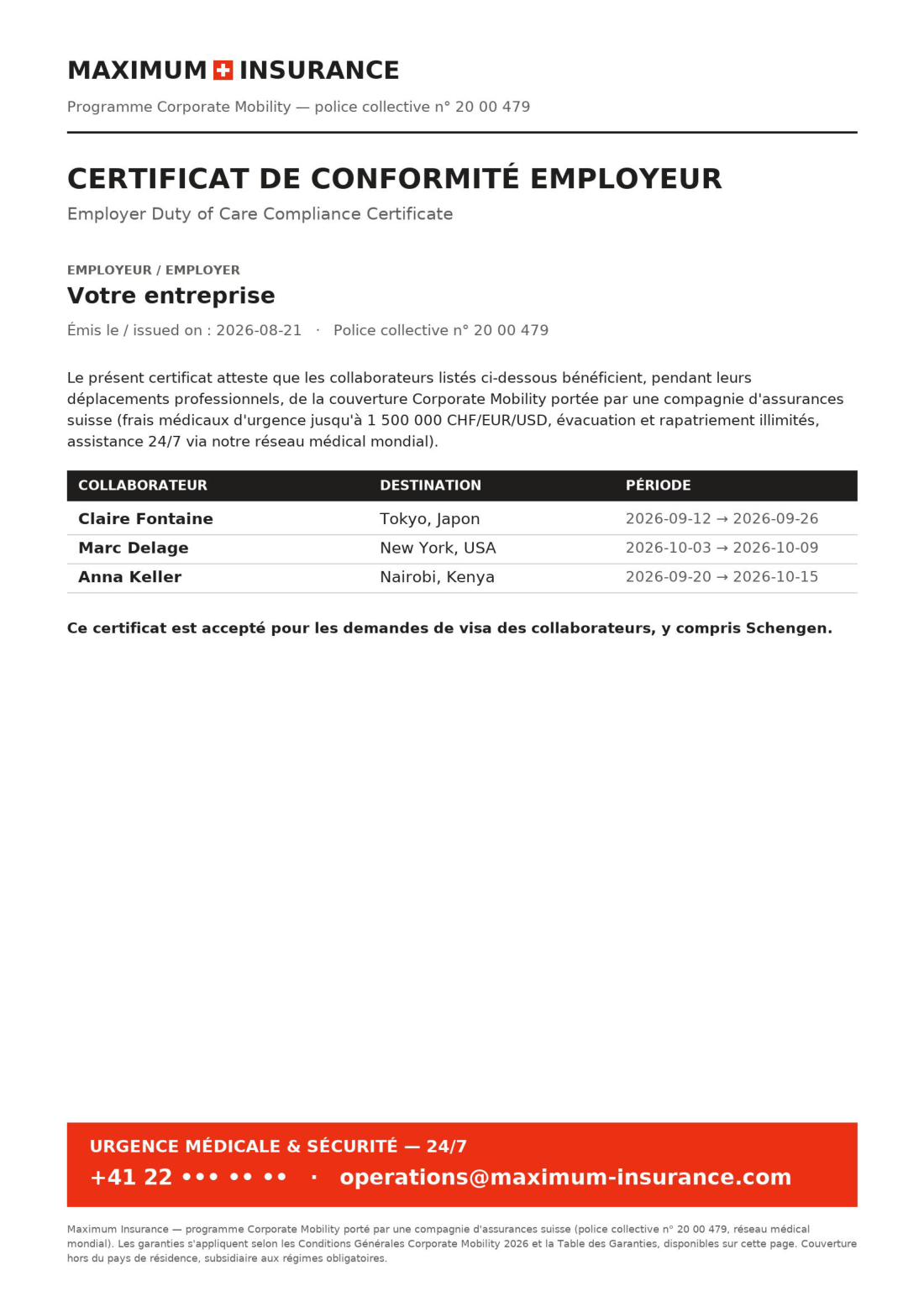 Certificat employeur