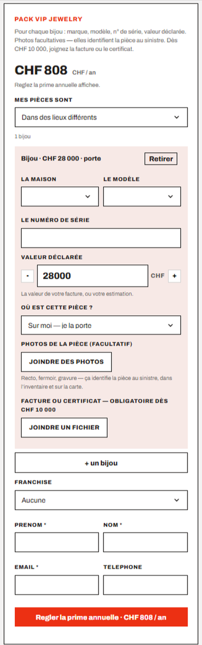 Formulaire de souscription Jewelry
